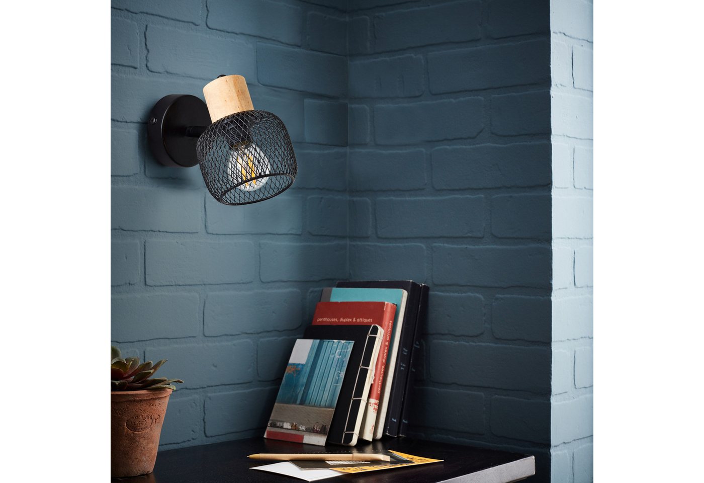 Brilliant Wandstrahler Giada, ohne Leuchtmittel, Wandlampe, 14,5 cm, E14, schwenkbar, Metall/Holz, schwarz/braun – Bild 2 von 5