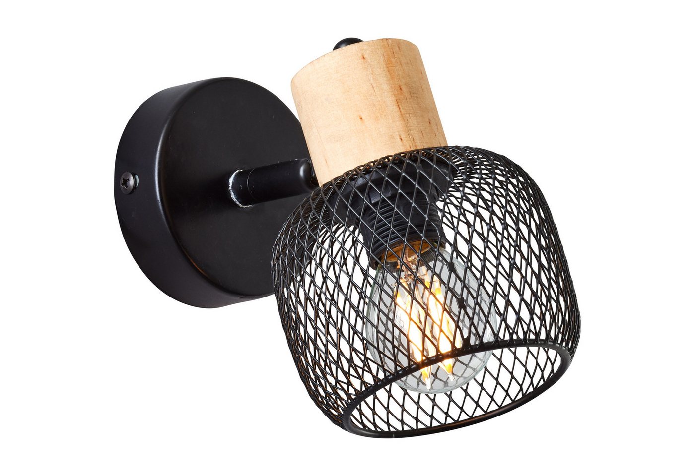 Brilliant Wandstrahler Giada, ohne Leuchtmittel, Wandlampe, 14,5 cm, E14, schwenkbar, Metall/Holz, schwarz/braun – Bild 3 von 5