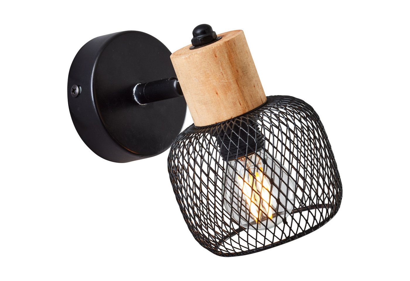 Brilliant Wandstrahler Giada, ohne Leuchtmittel, Wandlampe, 14,5 cm, E14, schwenkbar, Metall/Holz, schwarz/braun – Bild 4 von 5