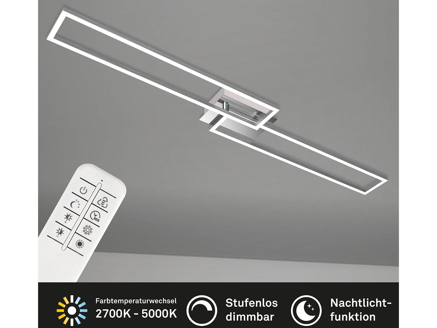 BRILONER CCT LED Design Deckenleuchte, Lichttemperatur + Helligkeit regulierbar (rechteckig (chrom)) – Bild 3 von 4