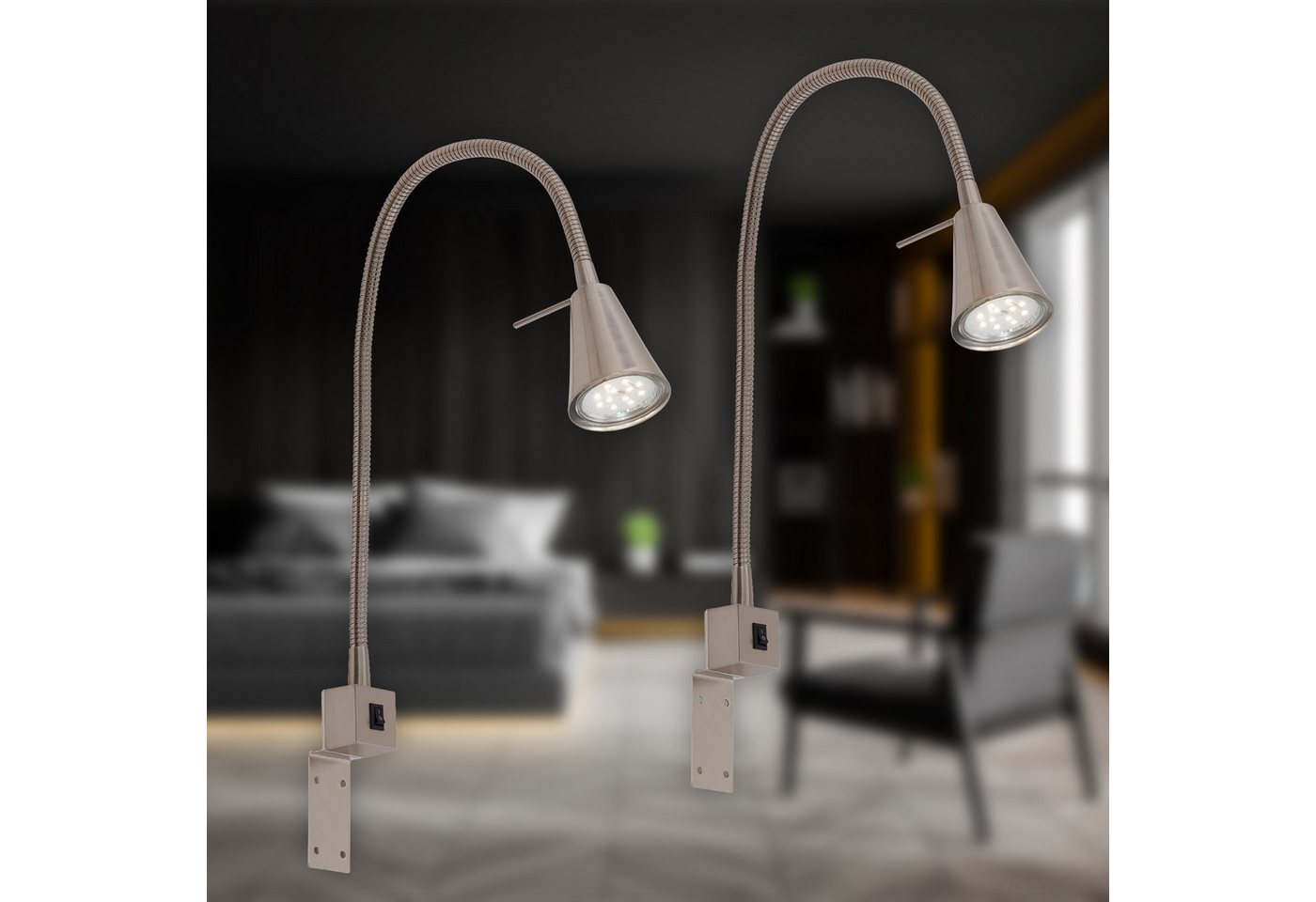 Briloner Leuchten Bettleuchte TUSO 2er Set LED Bettleuchte Schlafzimmer Wohnzimmer, 2er Set LED Bettleuchte Schlafzimmer Wohnzimmer Matt-Nickel – Bild 2 von 5