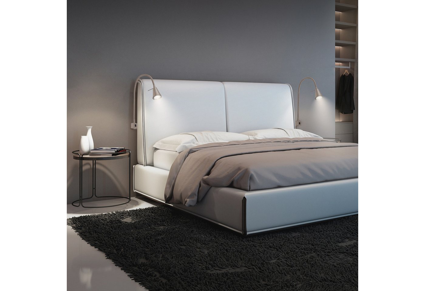 Briloner Leuchten Bettleuchte TUSO 2er Set LED Bettleuchte Schlafzimmer Wohnzimmer, 2er Set LED Bettleuchte Schlafzimmer Wohnzimmer Matt-Nickel – Bild 4 von 5