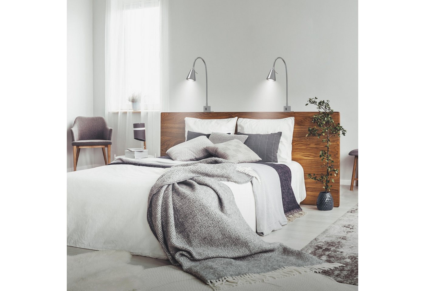Briloner Leuchten Bettleuchte TUSO 2er Set LED Bettleuchte Schlafzimmer Wohnzimmer, 2er Set LED Bettleuchte Schlafzimmer Wohnzimmer Matt-Nickel – Bild 5 von 5