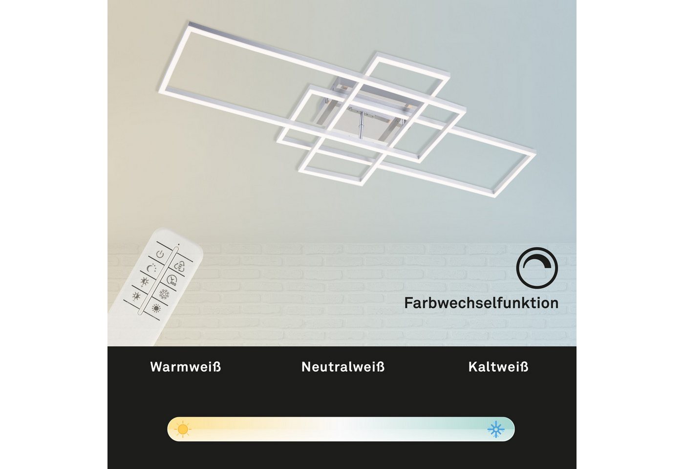 Briloner Leuchten Deckenleuchte LED Deckenlampe CCT stufenlos dimmbar Fernbedienung, LED fest integriert, 2700K - Extra - Warmweiß, CCT, stufenlos dimmbar, Fern – Bild 5 von 5