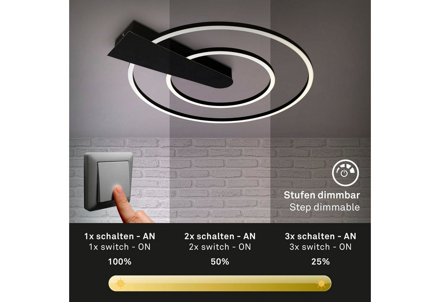Briloner Leuchten Deckenleuchte NICO DUO, Deckenlampe dimmbar 25W 3000lm 3000K Ø 49,5cm – Bild 2 von 5