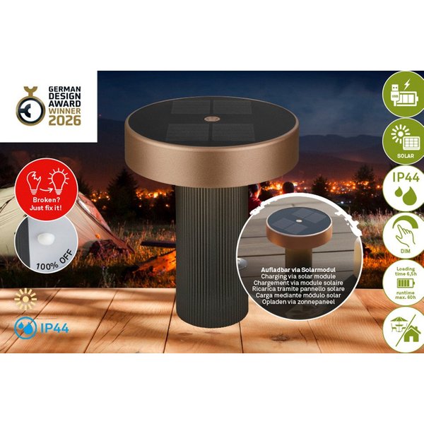 Briloner Leuchten LED Außen-Tischleuchte POGA, LED fest integriert, 16x20 cm, Akku tauschbar, Indoor/Outdoor, Wohnzimmer, Balkon