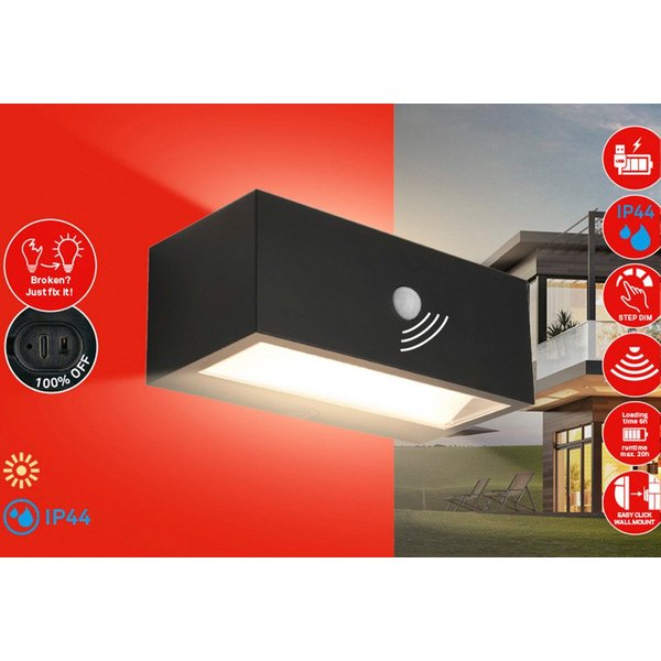Briloner Leuchten LED Außen-Wandleuchte DOGU, LED fest integriert, 18,5x9,5x7,5 cm, Akku tauschbar, Indoor/Outdoor, Balkon, Hauswand