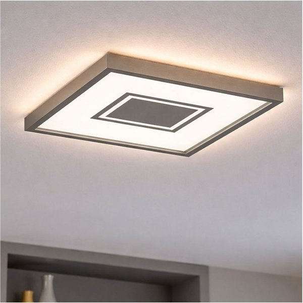 Briloner Leuchten LED Deckenleuchte, LED-Leuchtmittel fest verbaut, Warmweiß, Deckenleuchte Wohnzimmerlampe LED Backlight silber quadratisch opal