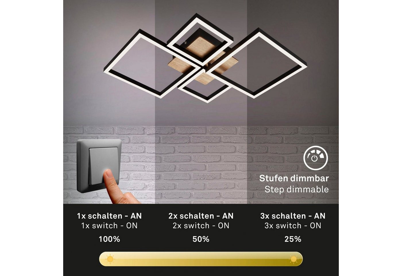 Briloner Leuchten LED Deckenleuchte 3128014 FRAME, LED fest integriert, Warmweiß, Deckenlampe, 75x47x7,3cm, Schwarz, 48W, Wohnzimmer, Schlafzimmer – Bild 4 von 5