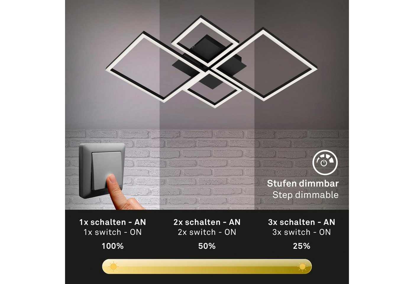 Briloner Leuchten LED Deckenleuchte 3128015 FRAME, LED fest integriert, Warmweiß, Deckenlampe, 75x47x7,3cm, Schwarz, 48W, Wohnzimmer, Schlafzimmer – Bild 5 von 5