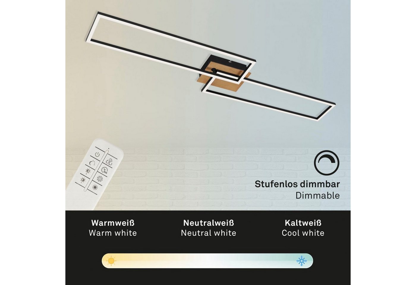 Briloner Leuchten LED Deckenleuchte 3145014 FRAME, CCT - über Fernbedienung, Nachtlichtfunktion, Timerfunktion, LED fest integriert, Neutralweiß, Kaltweiß, Warm – Bild 5 von 5