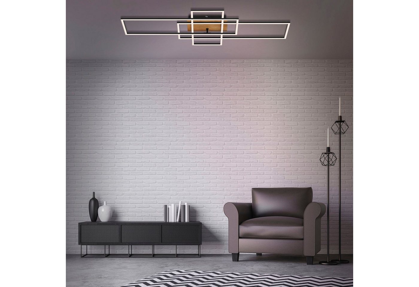 Briloner Leuchten LED Deckenleuchte 3156018 FRAME, LED fest integriert, Neutralweiß, Kaltweiß, Warmweiß, Deckenlampe, 104x42x10cm, Chrom, 55W, Wohnzimmer, Schla – Bild 2 von 5