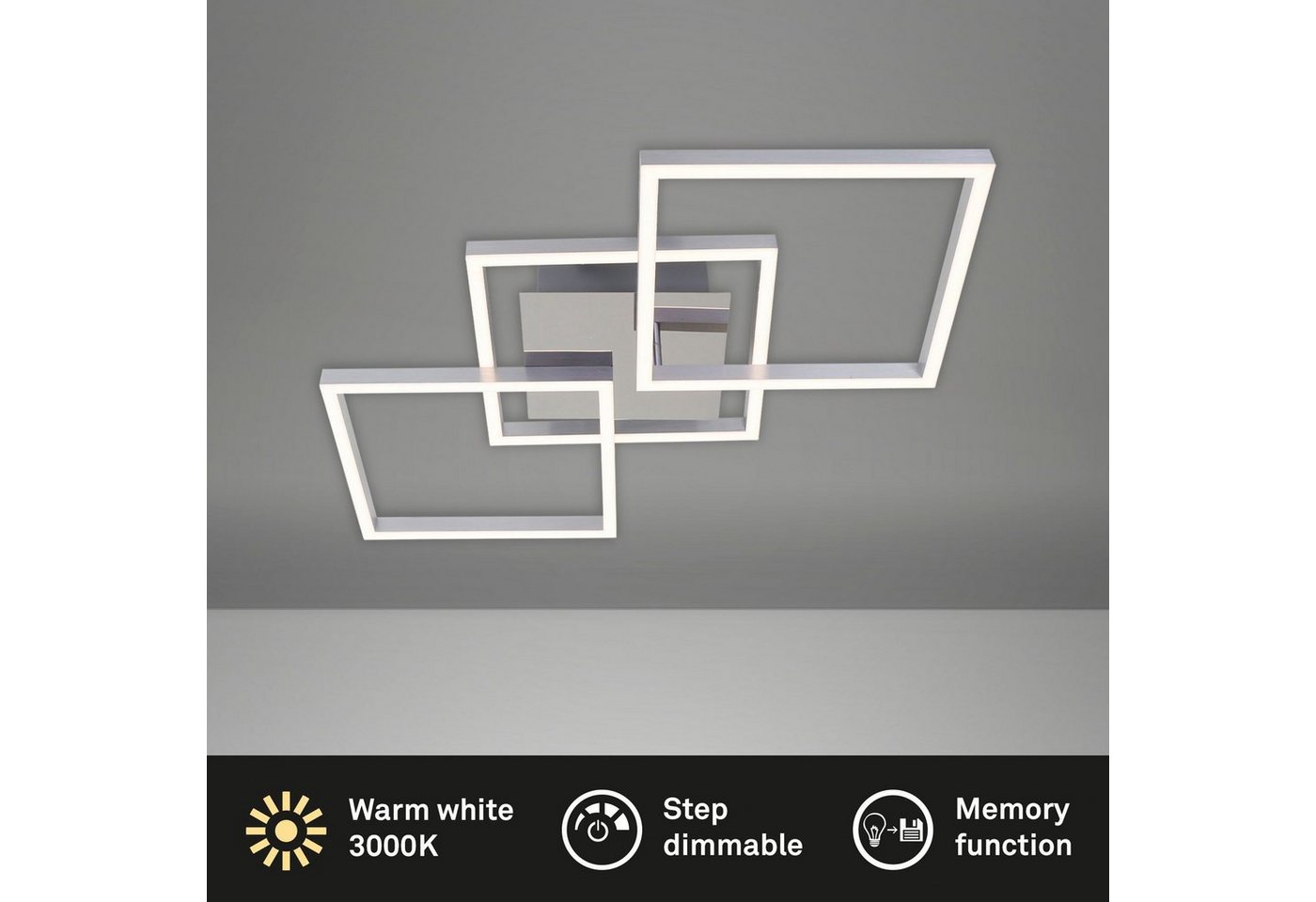 Briloner Leuchten LED Deckenleuchte 3217018 FRAME, LED fest integriert, Warmweiß, Deckenlampe, 76,3x36,8x7,3cm, Chrom-Alu, 36W, Wohnzimmer, Küche, Flur – Bild 4 von 5