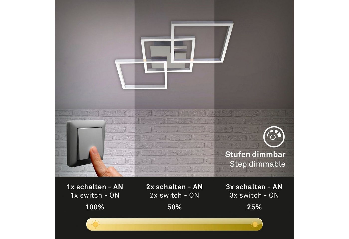 Briloner Leuchten LED Deckenleuchte 3217018 FRAME, LED fest integriert, Warmweiß, Deckenlampe, 76,3x36,8x7,3cm, Chrom-Alu, 36W, Wohnzimmer, Küche, Flur – Bild 5 von 5