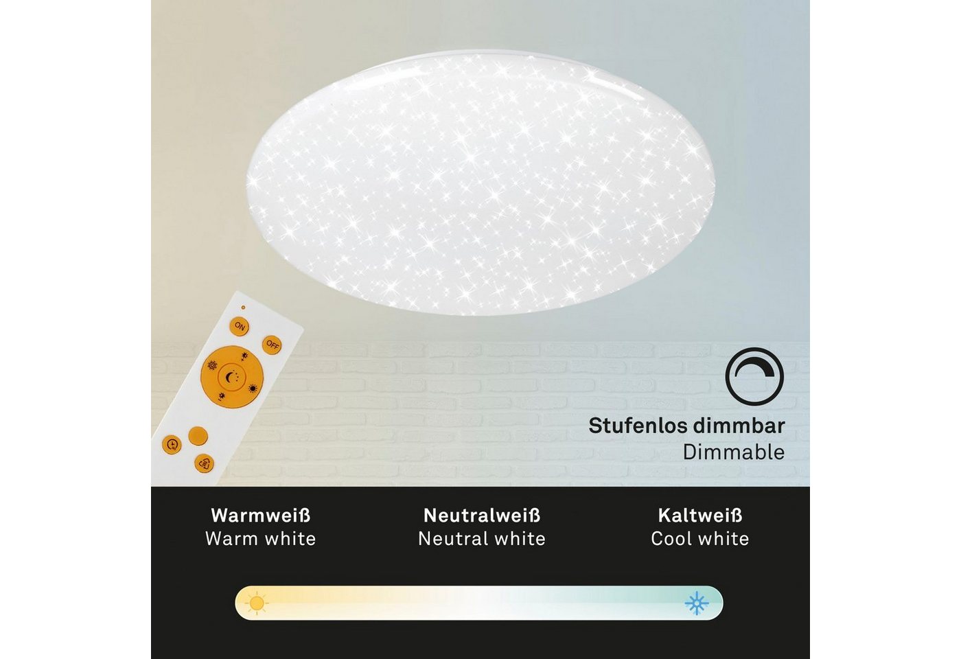 Briloner Leuchten LED Deckenleuchte 3368016 VERB, CCT - über Fernbedienung, Farbwechsel, Nachtlichtfunktion, Timerfunktion, LED fest integriert, Neutralweiß, Ka – Bild 4 von 5