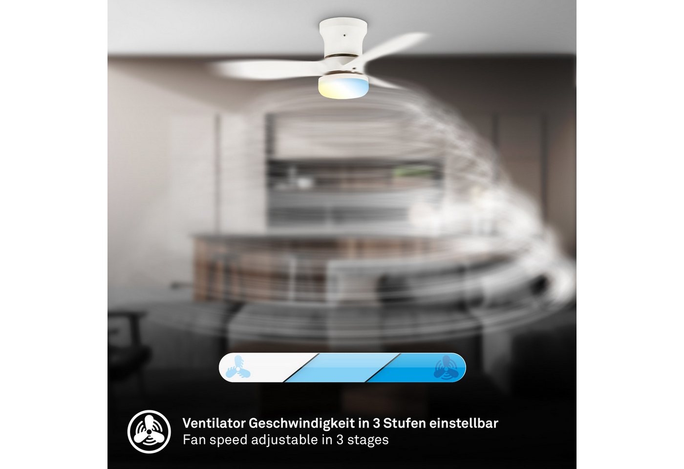 Briloner Leuchten LED Deckenleuchte LUFITO Deckenventilator, Ventilatorfunktion, dimmbar über Fernbedienung, LED fest integriert, warmweiß - kaltweiß, Schlafzim – Bild 5 von 5