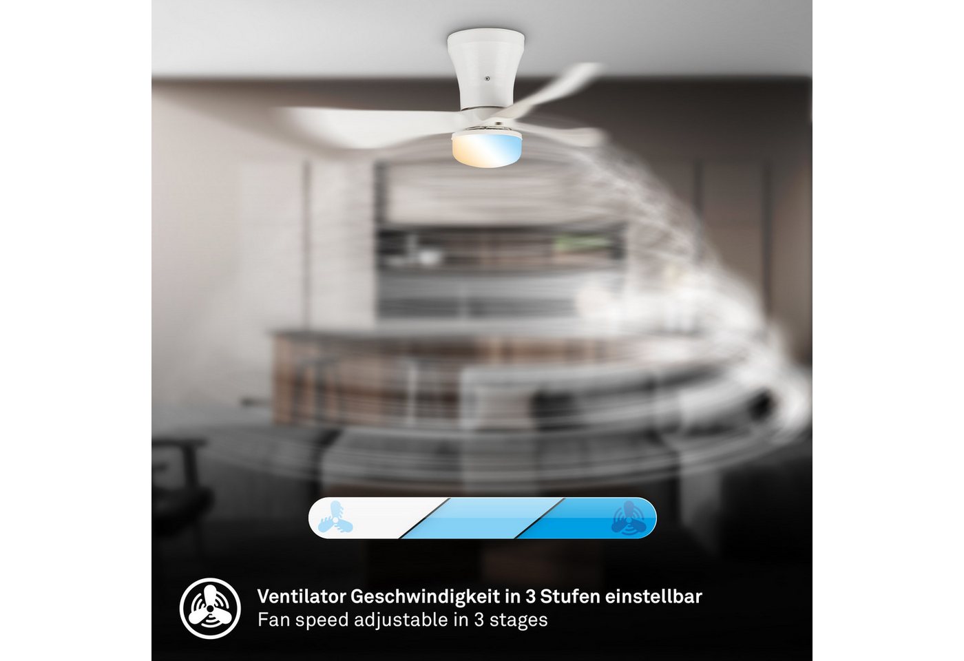 Briloner Leuchten LED Deckenleuchte LUFITO Deckenventilator, Ventilatorfunktion, dimmbar über Fernbedienung, LED fest integriert, warmweiß - kaltweiß, Schlafzim – Bild 5 von 5