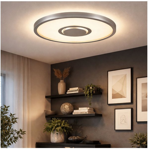 Briloner Leuchten LED Deckenleuchte, LED-Leuchtmittel fest verbaut, Warmweiß, Deckenleuchte Wohnzimmerlampe Panel LED Backlight silber rund opal