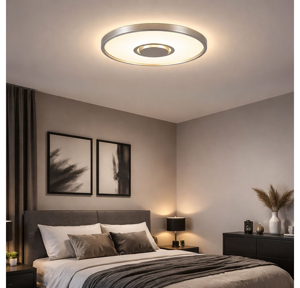 Briloner Leuchten LED Deckenleuchte, LED-Leuchtmittel fest verbaut, Warmweiß, Deckenleuchte Wohnzimmerlampe Panel LED Backlight silber rund opal – Bild 3 von 5