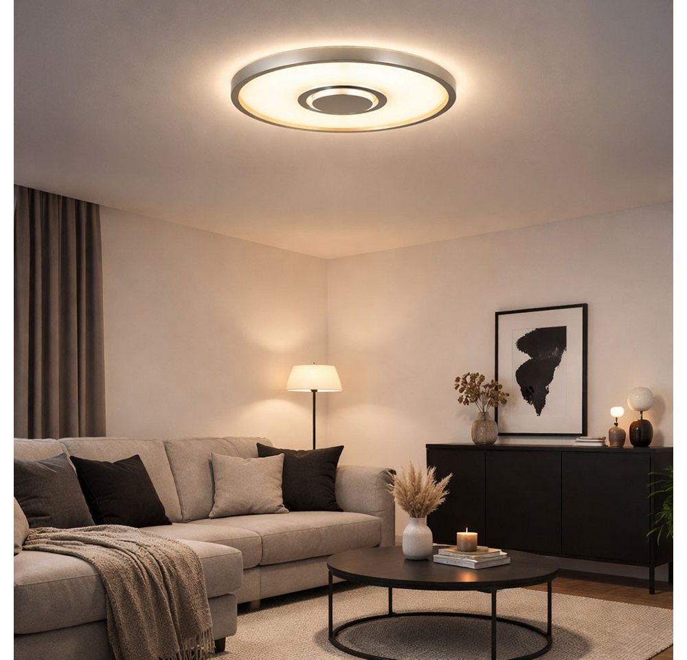 Briloner Leuchten LED Deckenleuchte, LED-Leuchtmittel fest verbaut, Warmweiß, Deckenleuchte Wohnzimmerlampe Panel LED Backlight silber rund opal – Bild 4 von 5