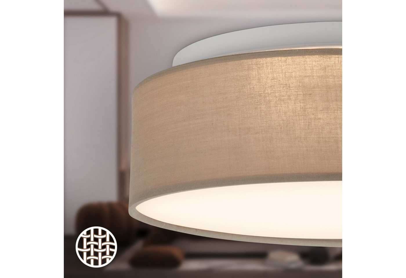 Briloner Leuchten LED Deckenleuchte Stoff-Deckenlampe Textillampe Stoffschirm Wohnzimmer Schlafzimmer, LED fest integriert, 3000K, 30/38x10,5 cm, Wohnzimmer, Sc – Bild 4 von 5