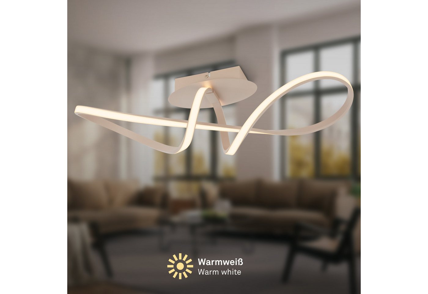 Briloner Leuchten LED Deckenleuchte SWIRL, LED fest integriert, Warmweiß, 63x19x16,5 cm, Wohnzimmer, Schlafzimmer – Bild 2 von 5