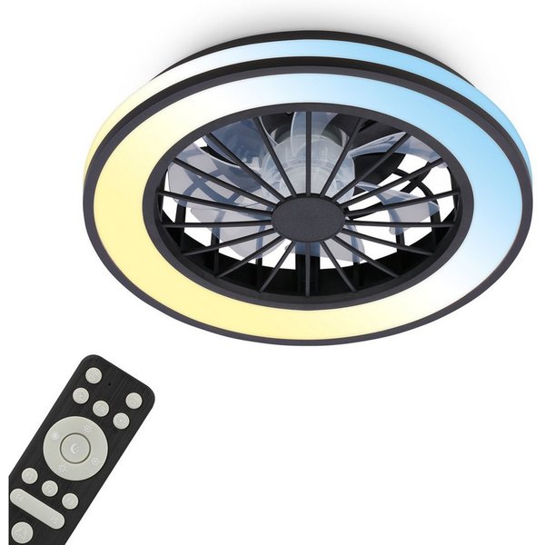 Briloner Leuchten LED Deckenleuchte VENTURO Deckenventilator, dimmbar über Fernbedienung, LED fest integriert, warmweiß - kaltweiß, 38 x 14 cm (DxH), Schlafzimm