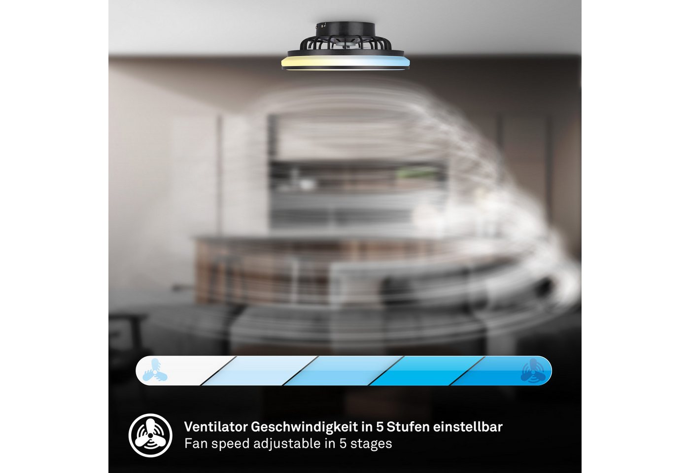 Briloner Leuchten LED Deckenleuchte VENTURO Deckenventilator, dimmbar über Fernbedienung, LED fest integriert, warmweiß - kaltweiß, 38 x 14 cm (DxH), Schlafzimm – Bild 5 von 5