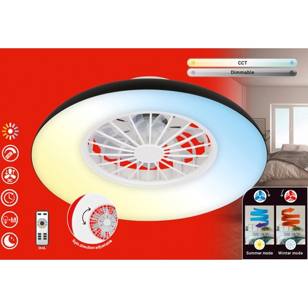 Briloner Leuchten LED Deckenleuchte WINDORA Deckenventilator, CCT - über Fernbedienung, LED fest integriert, 48,5 x 16 cm (DxH), Schlafzimmer, Wohnzimmer, Esszi