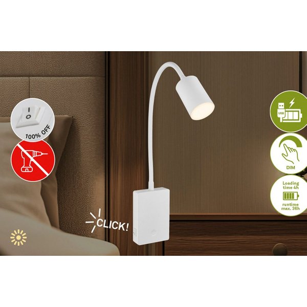 Briloner Leuchten LED Leselampe SMOOTH, LED fest integriert, 7x51x4,5 cm, Schlafzimmer, Kinderzimmer