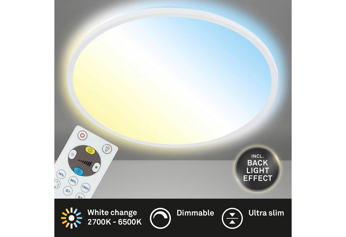 Briloner Leuchten LED Panel 7080016 SLIM, CCT - über Fernbedienung, LED fest integriert, Farbwechsler, Neutralweiß, Kaltweiß, Warmweiß, Tageslichtweiß, Deckenla – Bild 4 von 5
