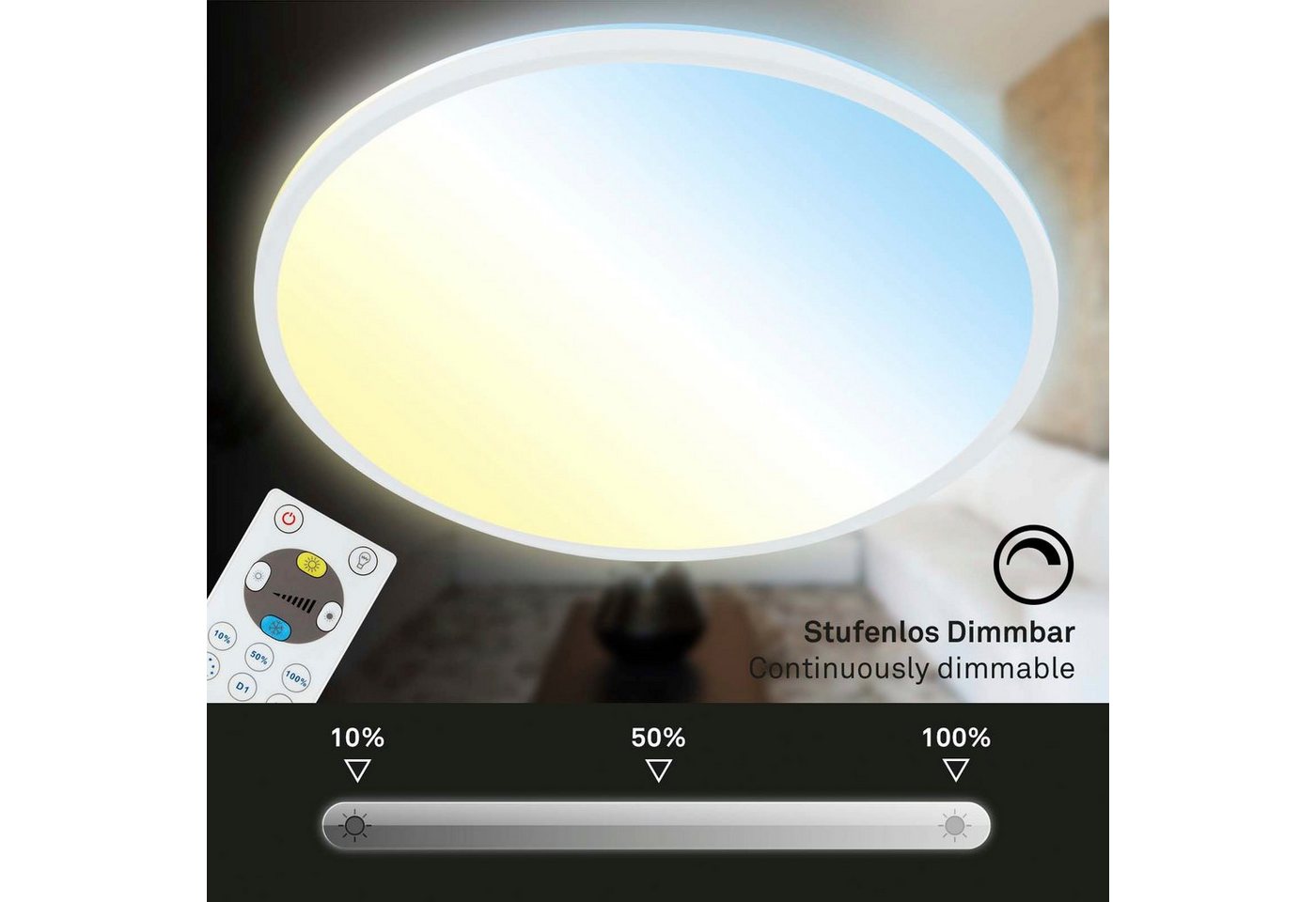Briloner Leuchten LED Panel 7080016 SLIM, CCT - über Fernbedienung, LED fest integriert, Farbwechsler, Neutralweiß, Kaltweiß, Warmweiß, Tageslichtweiß, Deckenla – Bild 5 von 5