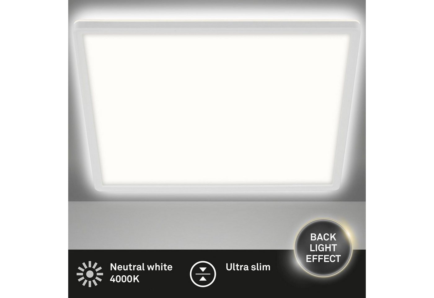 Briloner Leuchten LED Panel 7156416 SLIM, LED fest integriert, Neutralweiß, Deckenlampe, 29,3x29,3x2,8cm, Weiß, 18W, Wohnzimmer, Schlafzimmer – Bild 4 von 5