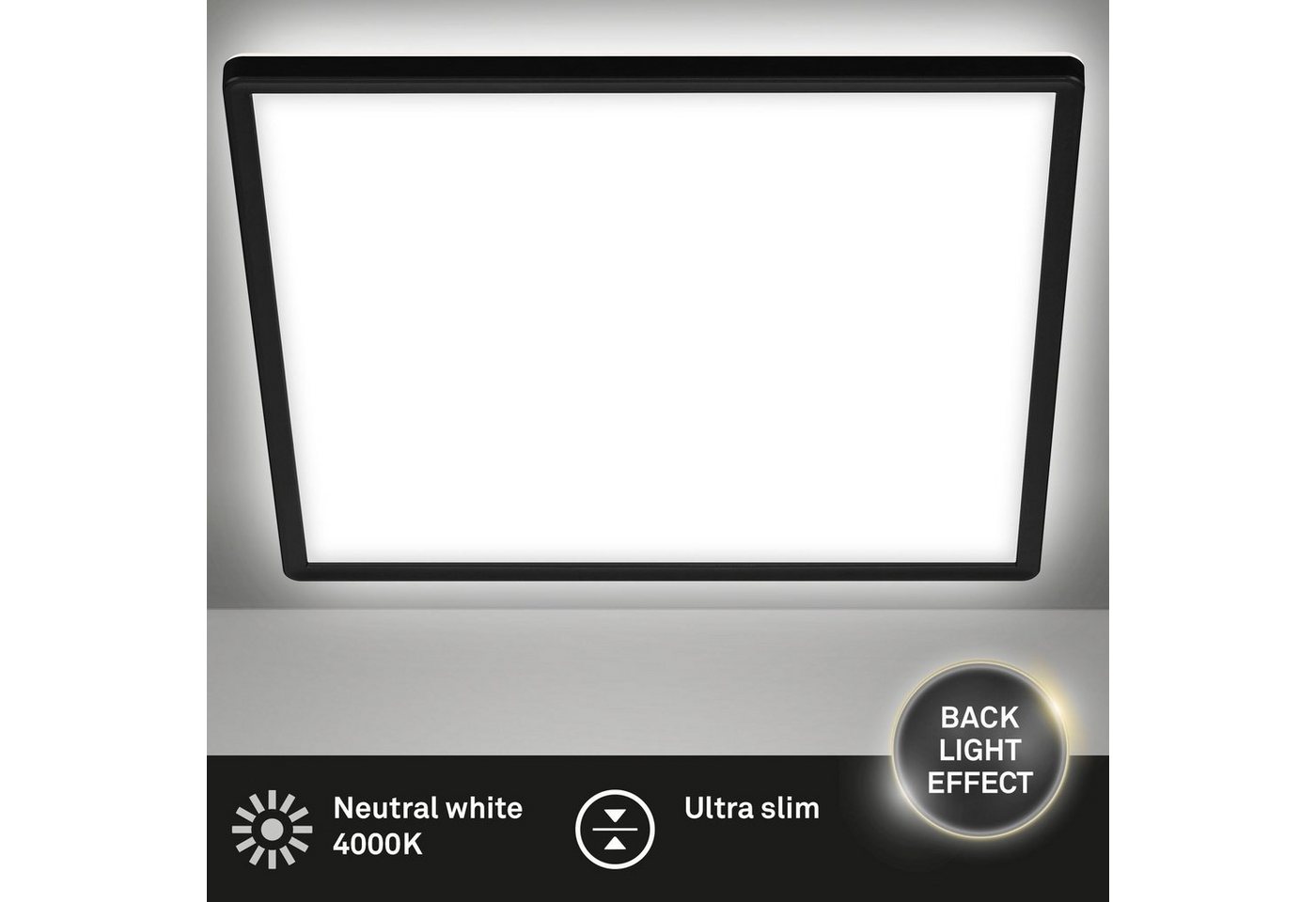Briloner Leuchten LED Panel 7158415 SLIM, LED fest integriert, Warmweiß, Deckenlampe, 42x42x2,9cm, Schwarz, 22W, Wohnzimmer, Schlafzimmer – Bild 4 von 5