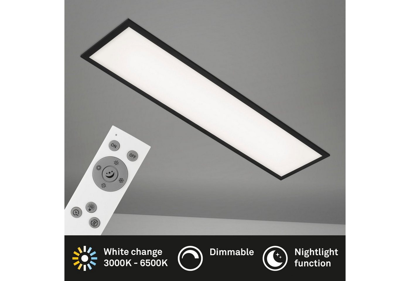 Briloner Leuchten LED Panel 7167016 Piatto, CCT - über Fernbedienung, LED fest integriert, Neutralweiß, Kaltweiß, Warmweiß, Tageslichtweiß, Deckenlampe, 100x25x – Bild 5 von 5