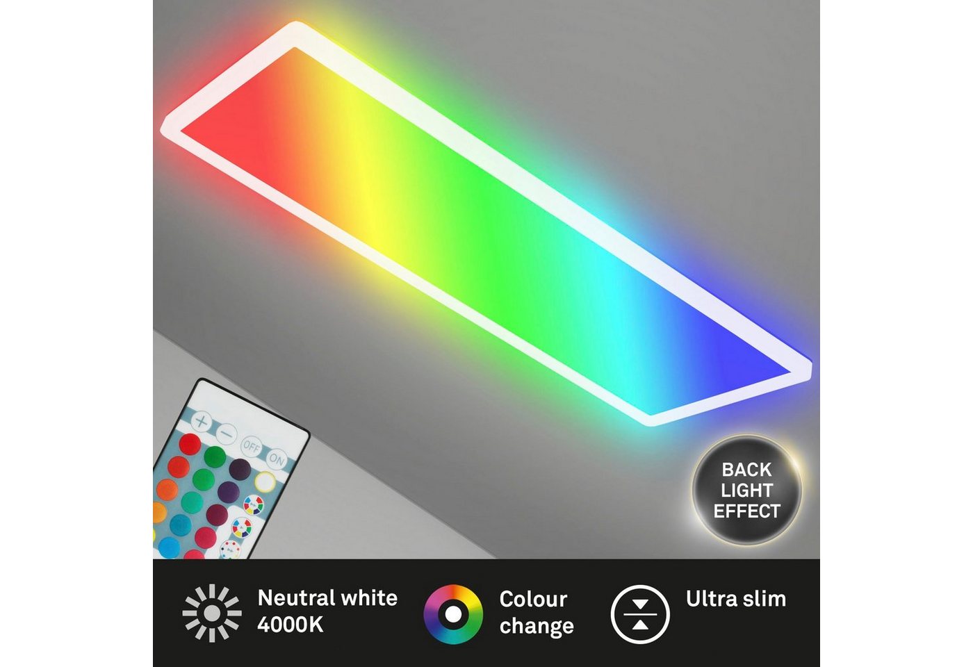 Briloner Leuchten LED Panel 7404016 SLIM, LED fest integriert, Farbwechsler, Neutralweiß, Kaltweiß, Warmweiß, Tageslichtweiß, Deckenlampe, 58x20x3cm, Weiß, 22W, – Bild 3 von 5