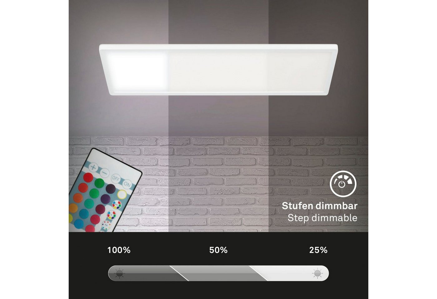 Briloner Leuchten LED Panel 7404016 SLIM, LED fest integriert, Farbwechsler, Neutralweiß, Kaltweiß, Warmweiß, Tageslichtweiß, Deckenlampe, 58x20x3cm, Weiß, 22W, – Bild 4 von 5