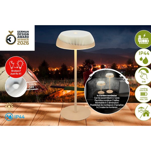 Briloner Leuchten LED Tischleuchte ALUSTA, LED fest integriert, 14x32 cm, Akku tauschbar, Indoor/Outdoor, Wohnzimmer, Flur, Balkon