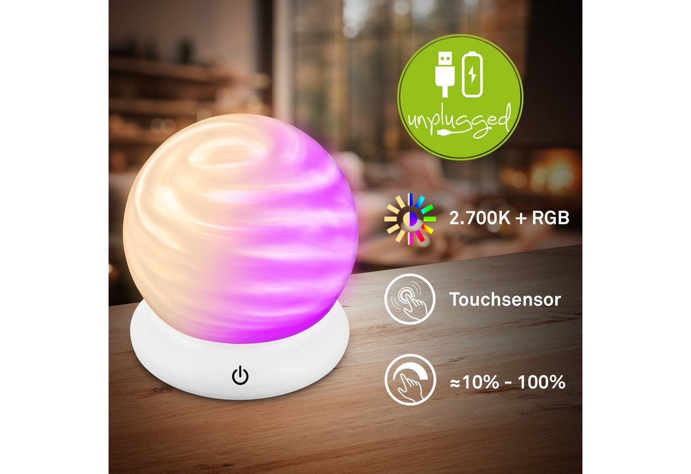 Briloner Leuchten LED Tischleuchte LUSTRO, LED fest integriert, Warmweiß, 15x16,5 cm, Akku tauschbar, Wohnzimmer, Flur, Schlafzimmer – Bild 3 von 5