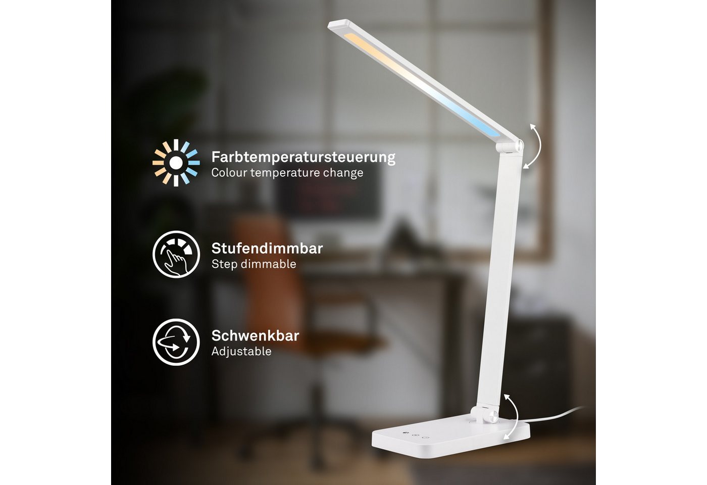Briloner Leuchten LED Tischleuchte RICK, Dimmfunktion, LED fest integriert, warmweiß - kaltweiß, 18x38x31,5 cm, Büro, Kinderzimmer – Bild 2 von 5