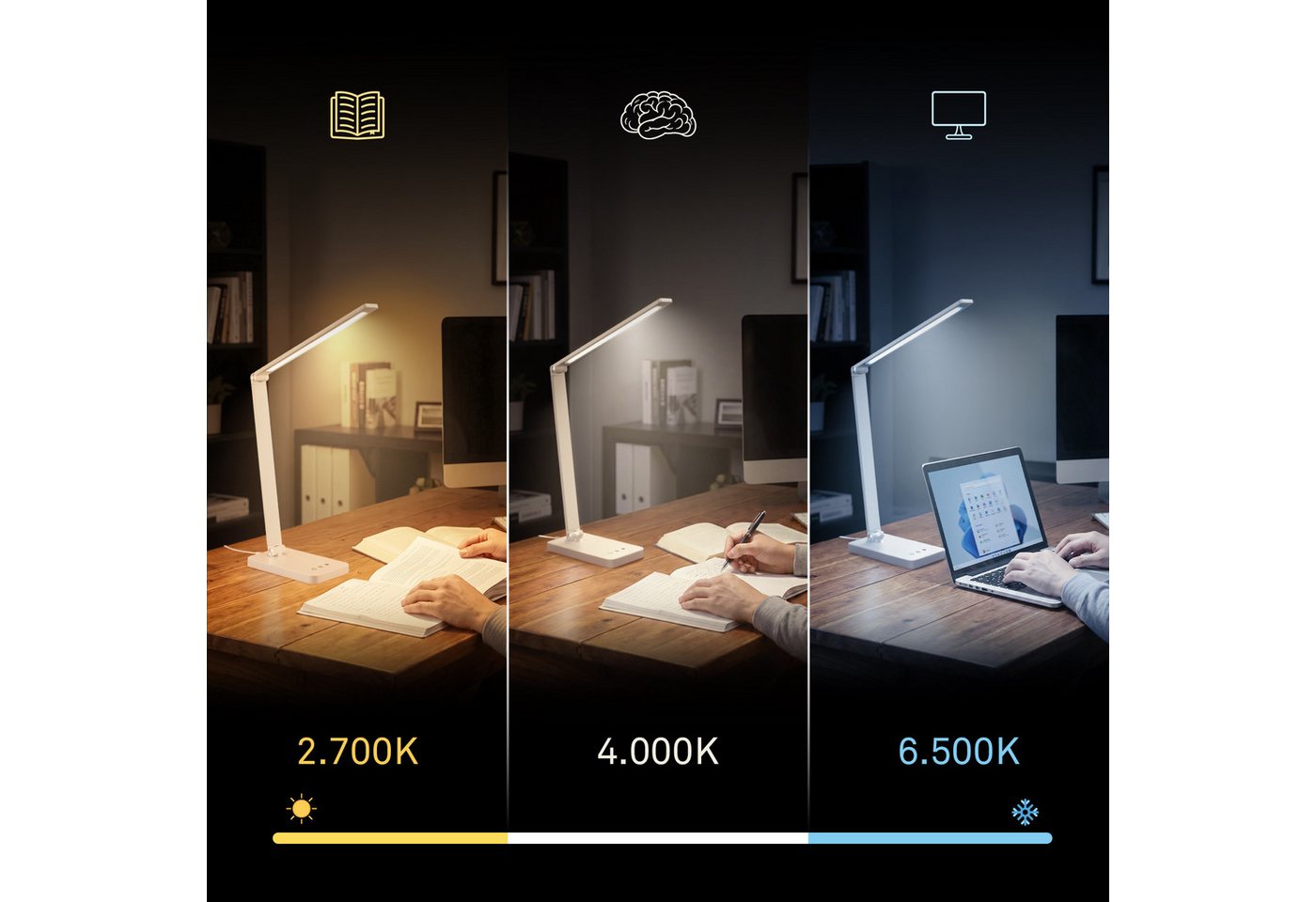 Briloner Leuchten LED Tischleuchte RICK, Dimmfunktion, LED fest integriert, warmweiß - kaltweiß, 18x38x31,5 cm, Büro, Kinderzimmer – Bild 4 von 5