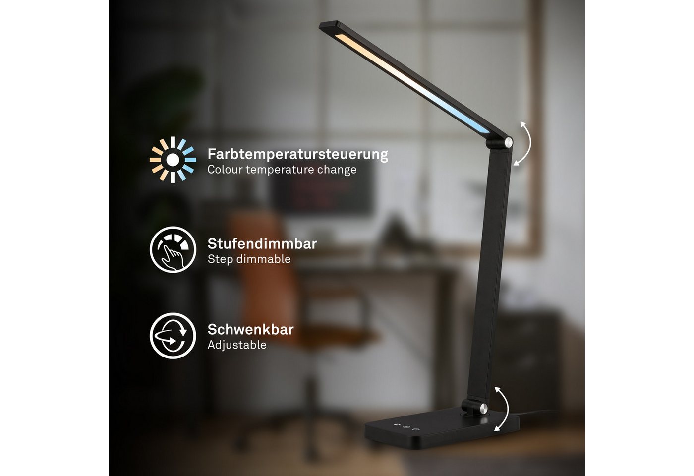 Briloner Leuchten LED Tischleuchte RICK, Dimmfunktion, LED fest integriert, warmweiß - kaltweiß, 18x38x31,5 cm, Büro, Kinderzimmer – Bild 2 von 5