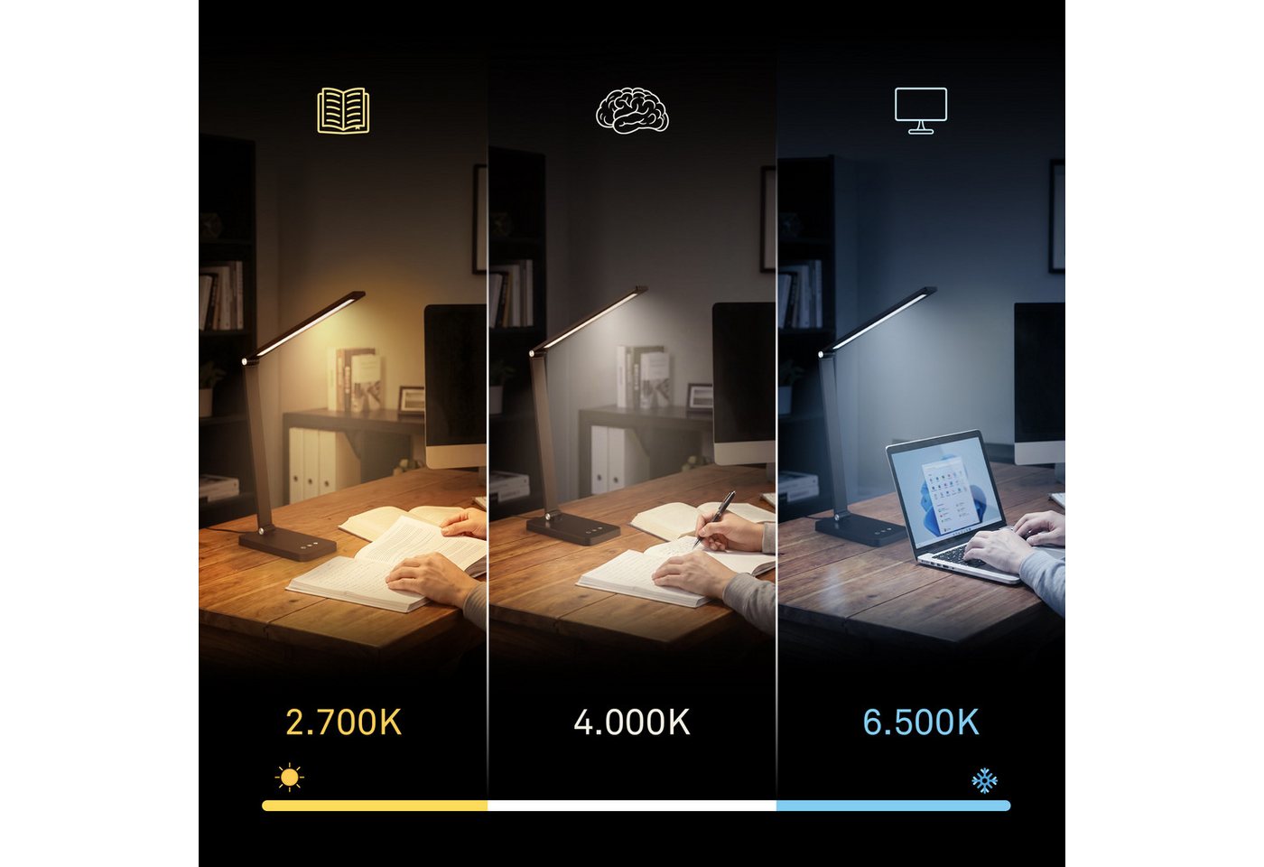 Briloner Leuchten LED Tischleuchte RICK, Dimmfunktion, LED fest integriert, warmweiß - kaltweiß, 18x38x31,5 cm, Büro, Kinderzimmer – Bild 4 von 5