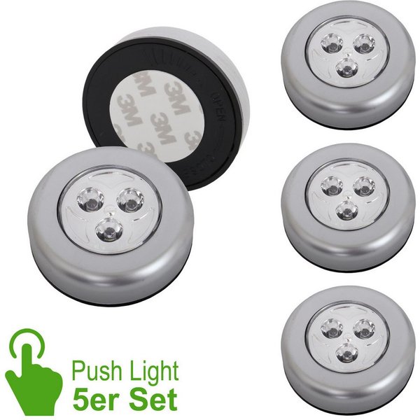 Briloner Leuchten LED Unterbauleuchte LED Push Light, titanfarbig, 5er-Set, je 3xLED, LED fest integriert