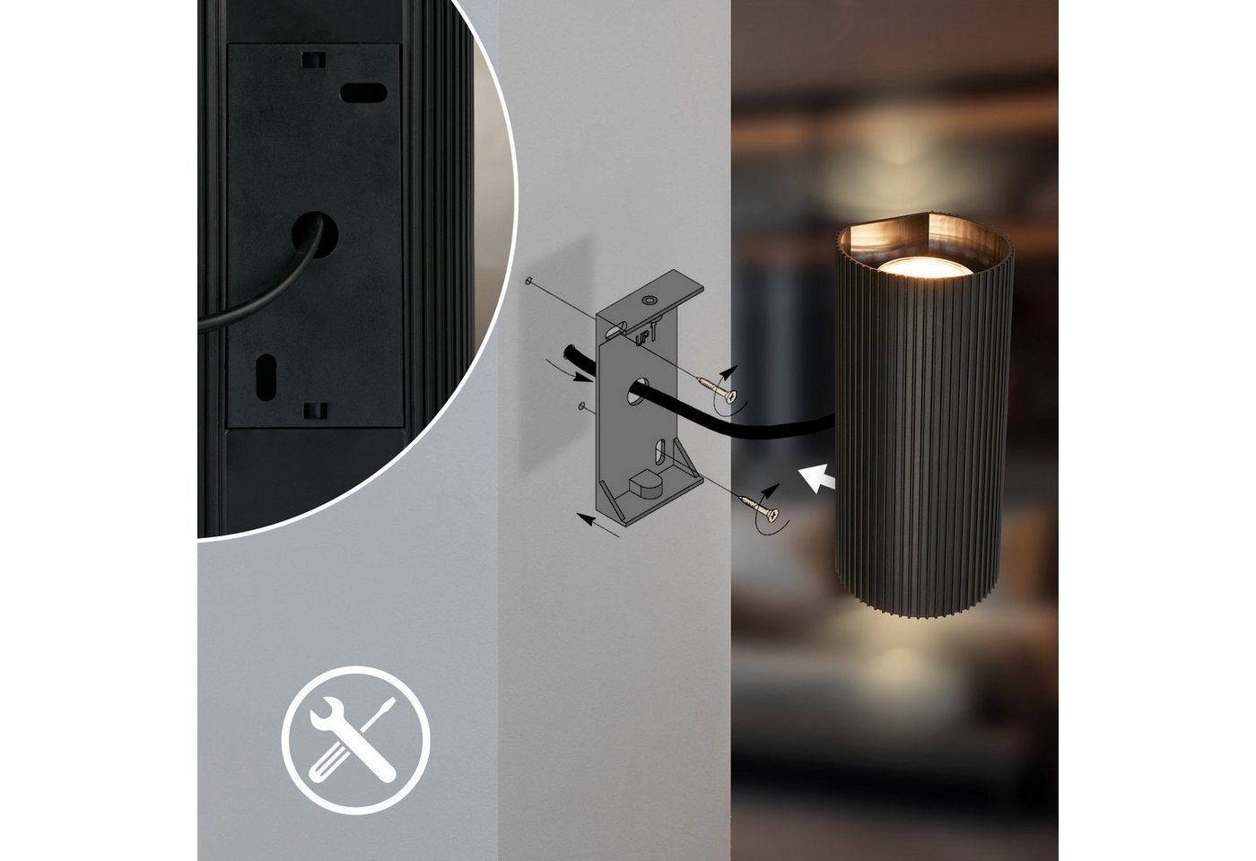 Briloner Leuchten LED Wandleuchte IDA, ohne Leuchtmittel, 8,5x20x8 cm, Wohnzimmer, Flur, Schlafzimmer – Bild 4 von 5