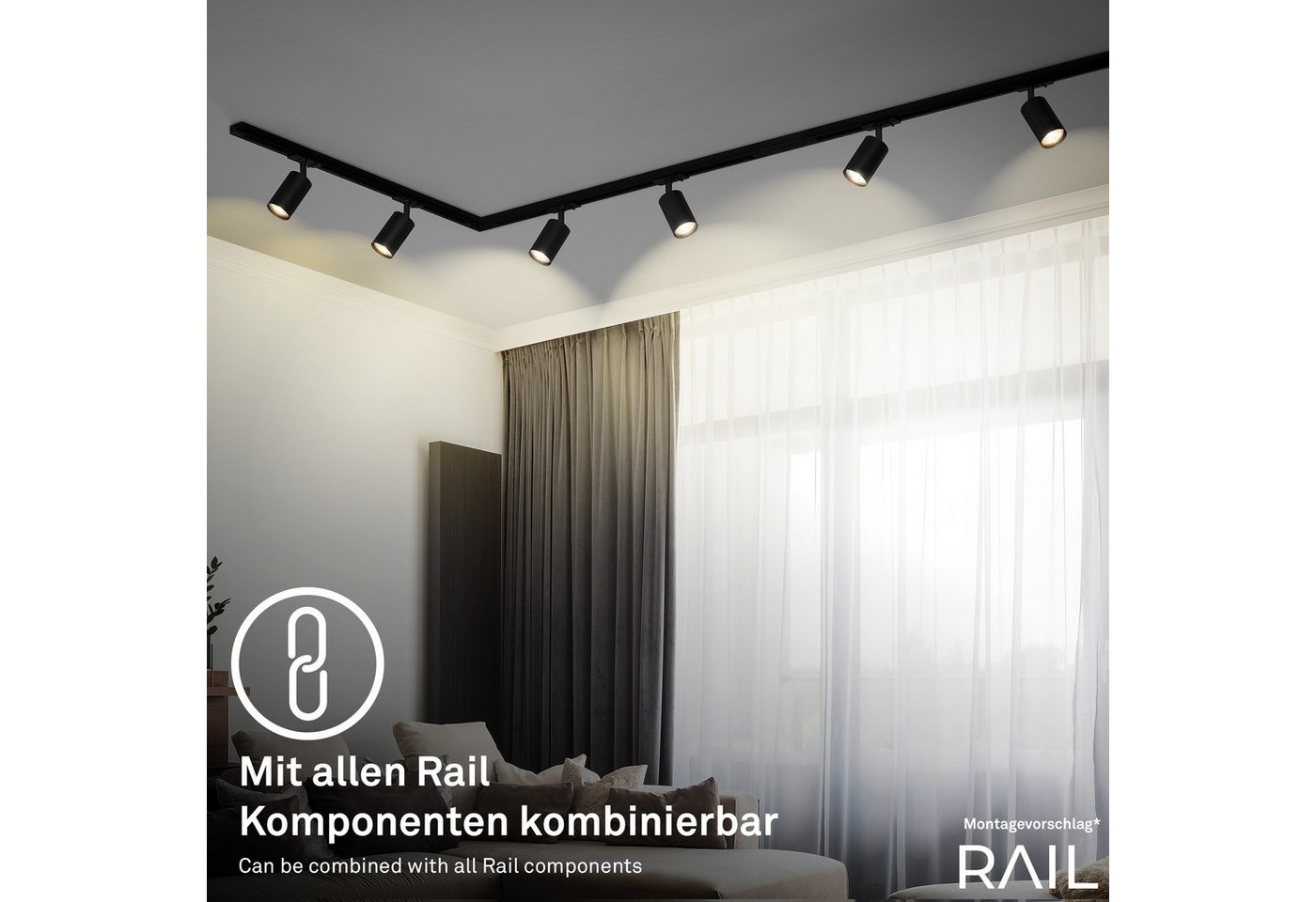 Briloner Leuchten Schienensystem-Einspeiser RAIL, 20,5 cm, (1-tlg), Einspeisung 20,3 cm Schwarz Schienensystem Rail Wohnzimmer Büro Küche – Bild 4 von 5