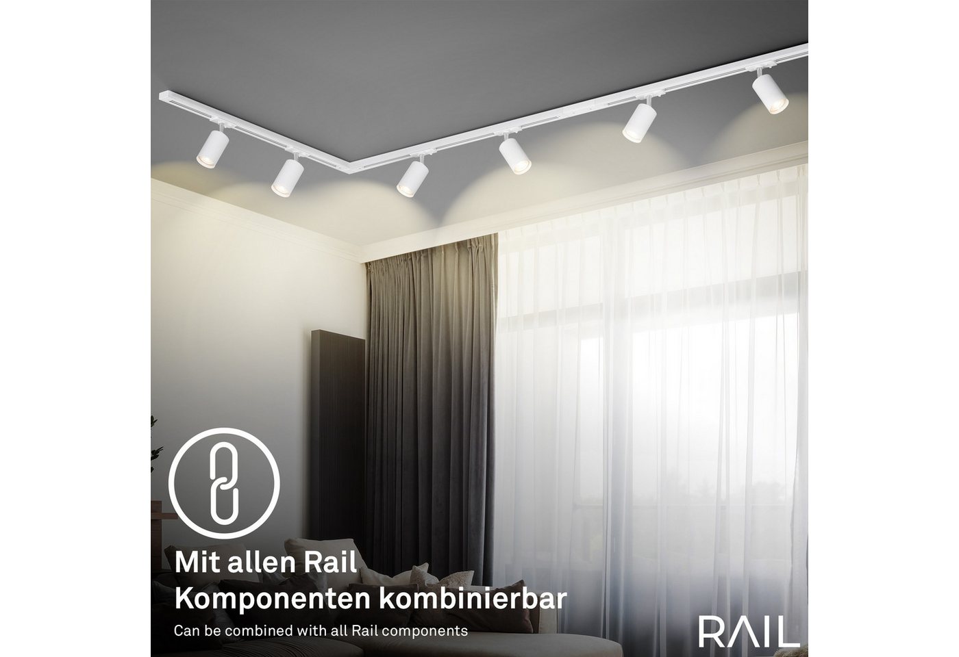 Briloner Leuchten Schienensystem-Sets RAIL, ohne Leuchtmittel, Schienensystem Rail 0,75 m Weiß max. 9W Decke Wohnzimmer Büro Küche – Bild 4 von 5