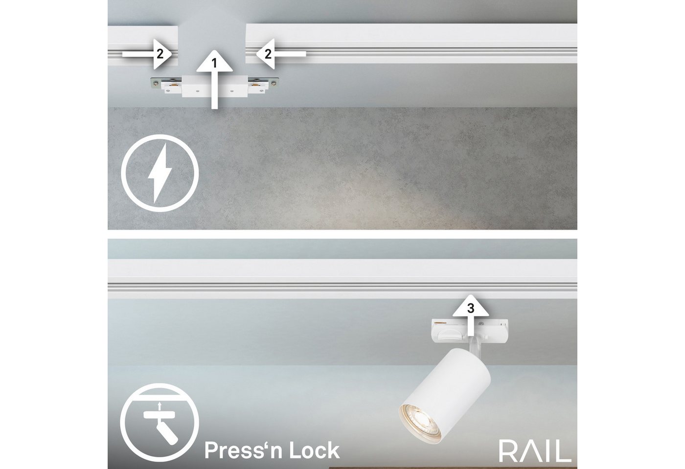 Briloner Leuchten Schienensystem-Sets RAIL, ohne Leuchtmittel, Schienensystem Rail 2,25 m Weiß max. 9W Decke Wohnzimmer Büro Küche – Bild 4 von 5