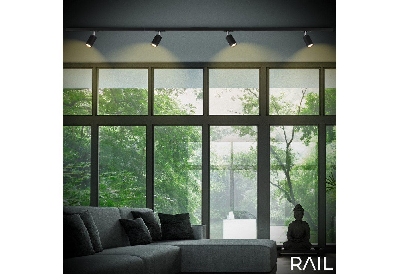 Briloner Leuchten Schienensystem-Sets RAIL, ohne Leuchtmittel, Schienensystem Rail 1,5 m Schwarz max. 9W Decke Wohnzimmer Büro Küche – Bild 2 von 5