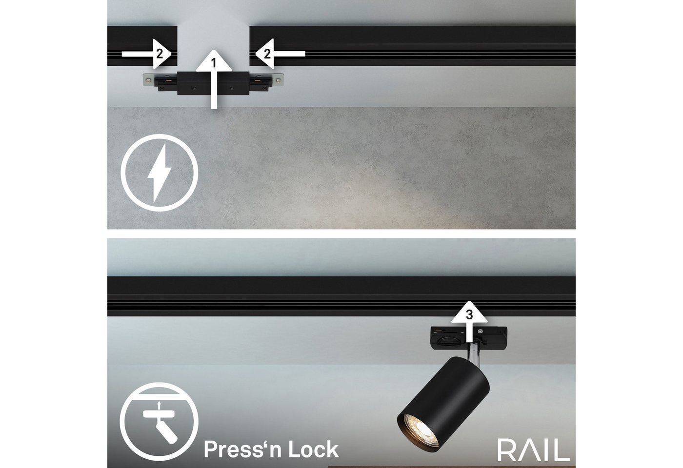 Briloner Leuchten Schienensystem-Sets RAIL, ohne Leuchtmittel, Schienensystem Rail 1,5 m Schwarz max. 9W Decke Wohnzimmer Büro Küche – Bild 4 von 5